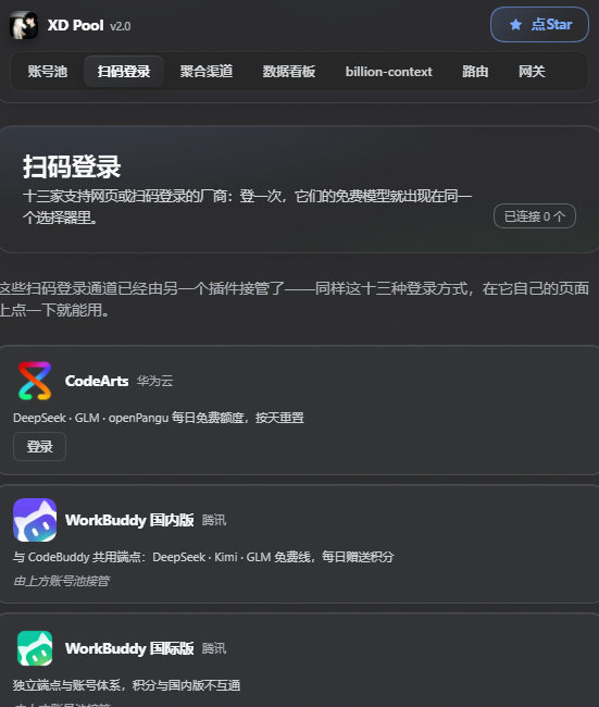 扫码登录:十三家厂商列表,CodeArts 华为云、WorkBuddy 国内版与国际版各带说明与登录按钮