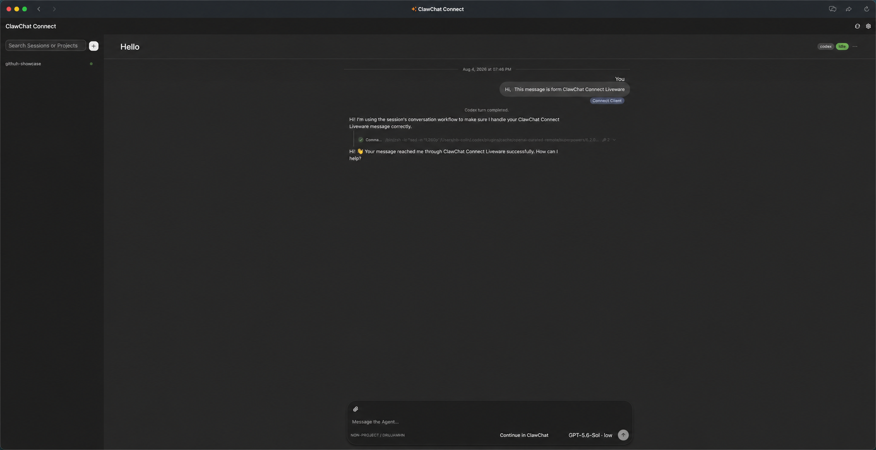 ClawChat Connect Client Liveware active Codex Session