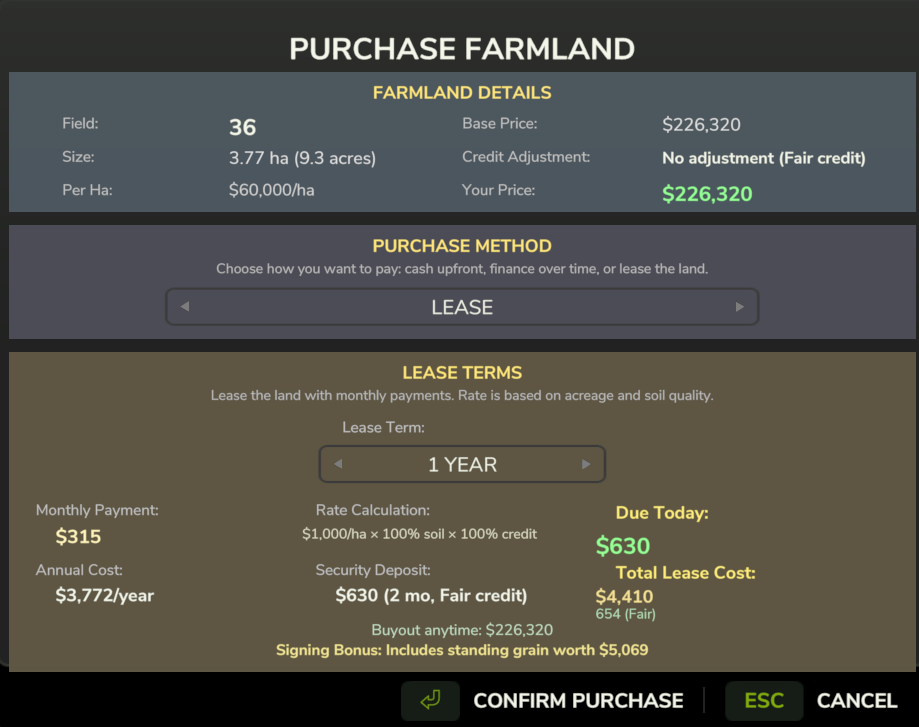 Farmland Lease Configuration