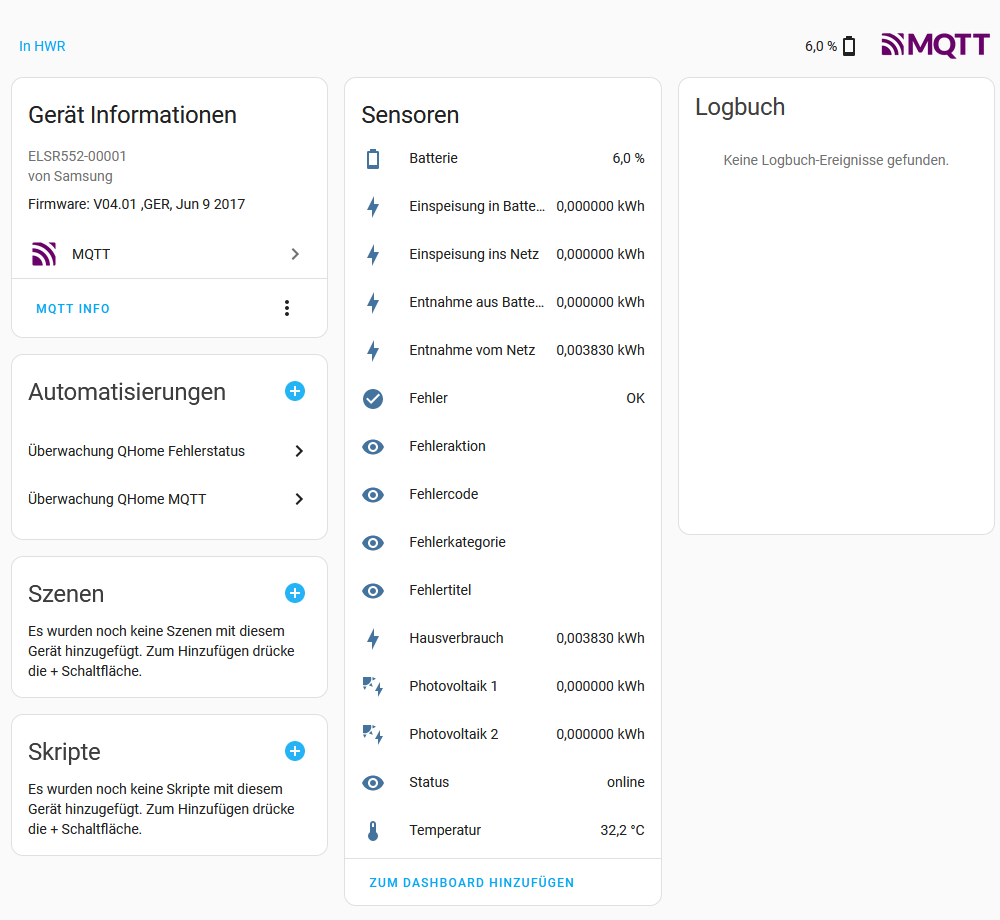 Preview of the MQTT view in Home Assistant