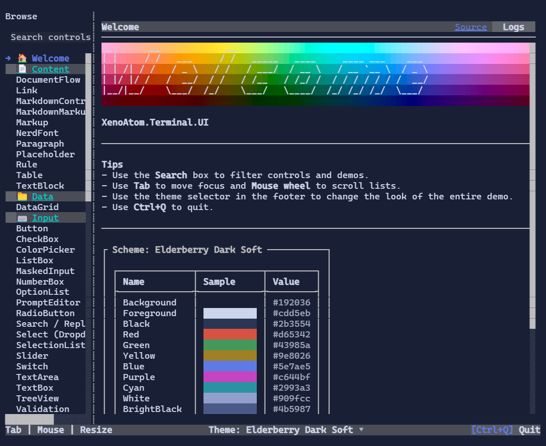 ControlsDemo welcome screen