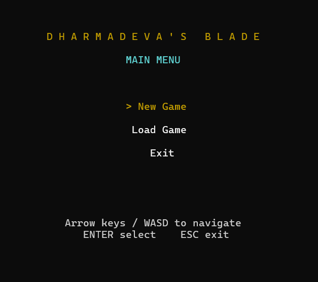 Dharmadevas Blade main menu