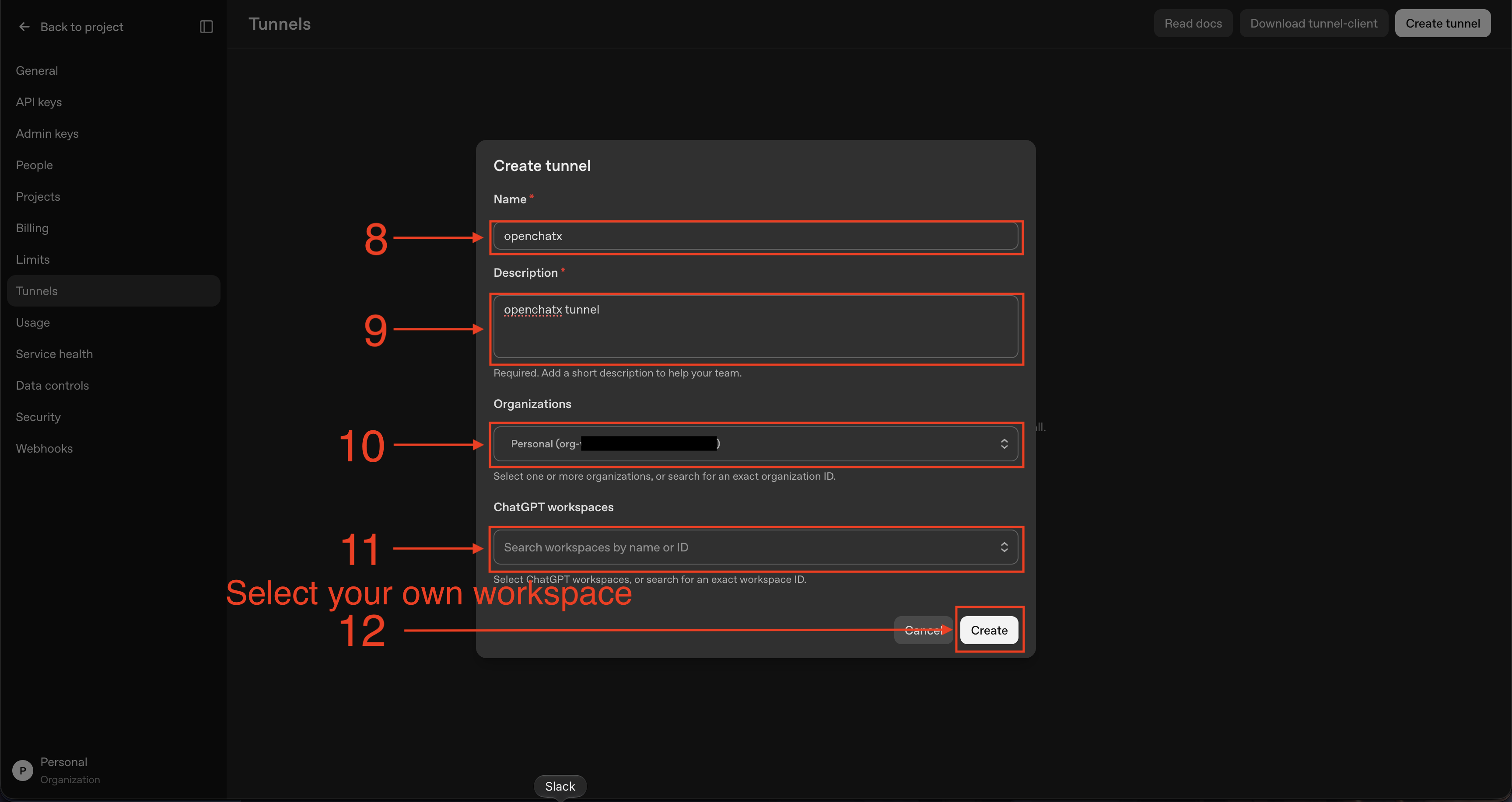 Create the OpenChatX tunnel