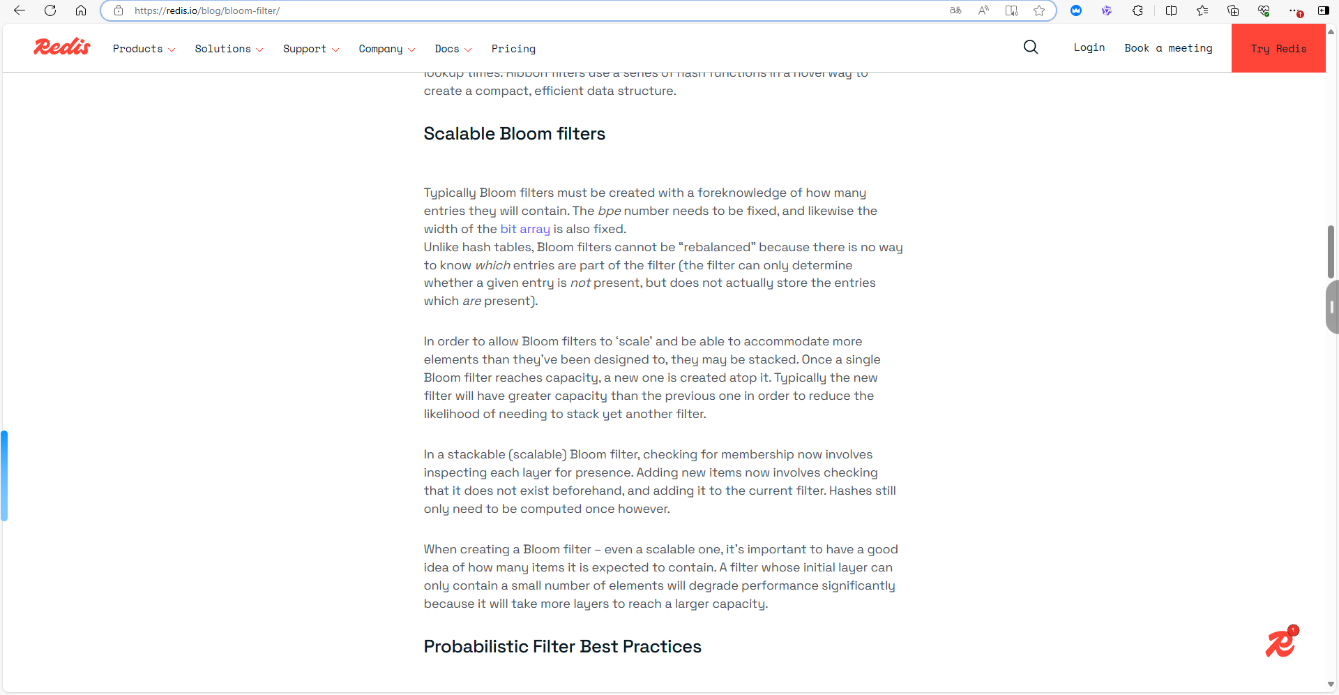 Redis官网对可扩展的布隆过滤器的介绍