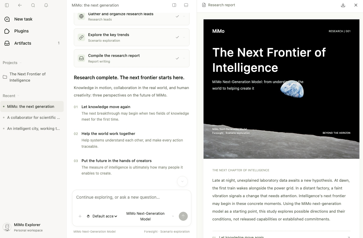 Xiaomi MiMo Desktop English interface: starting a new task