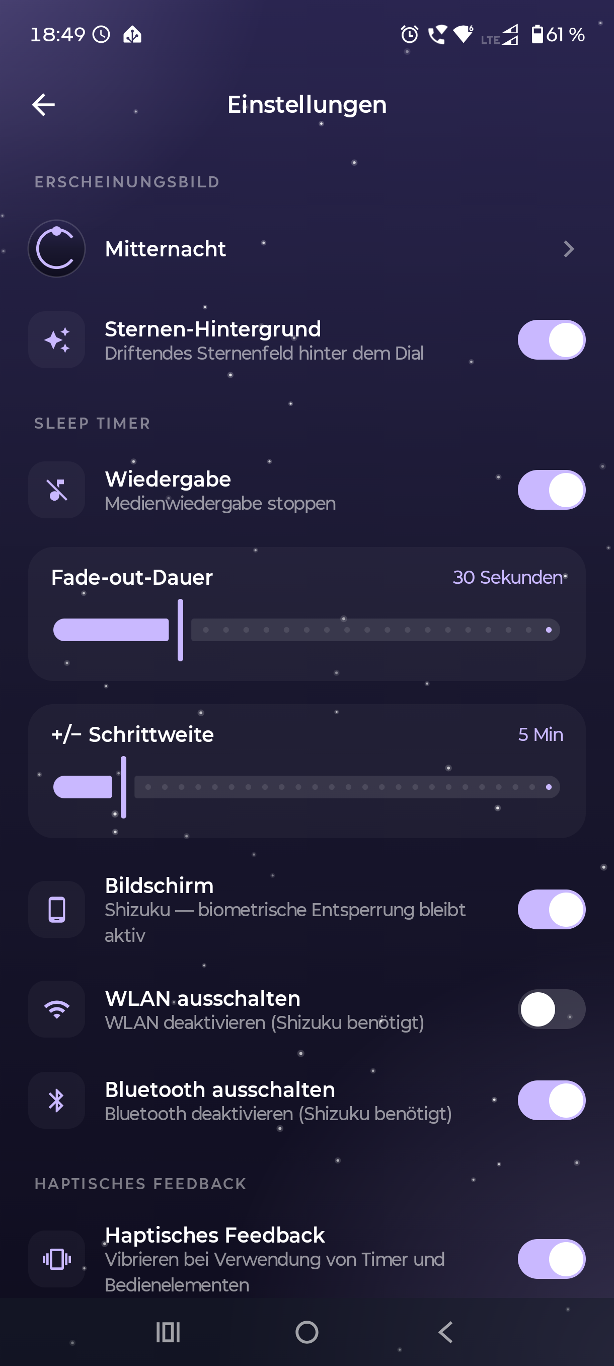 Settings screen