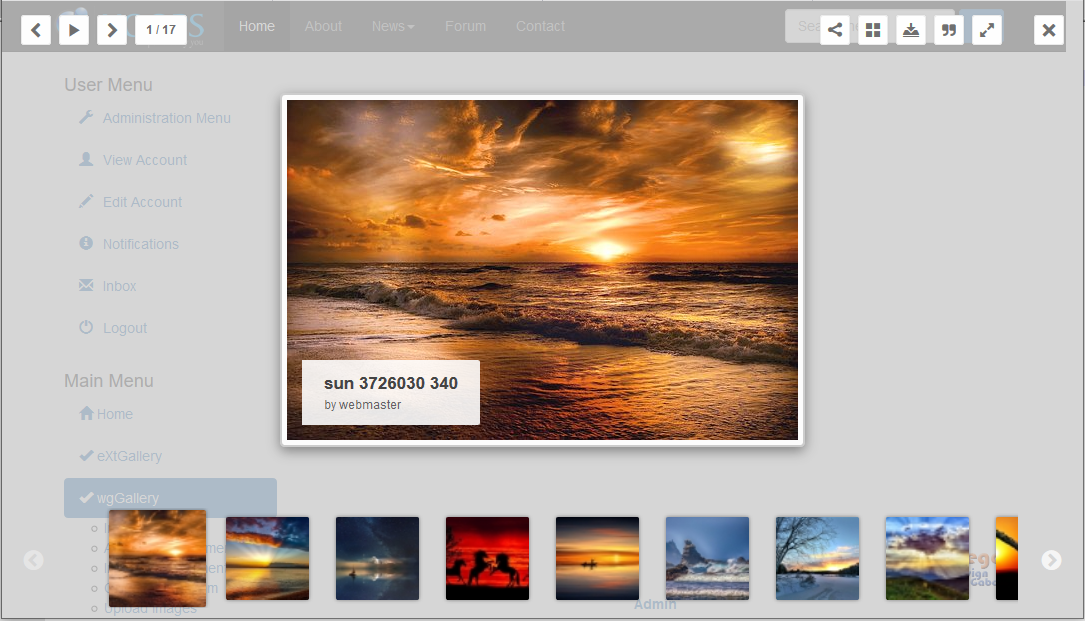 Example of image gallery on user side