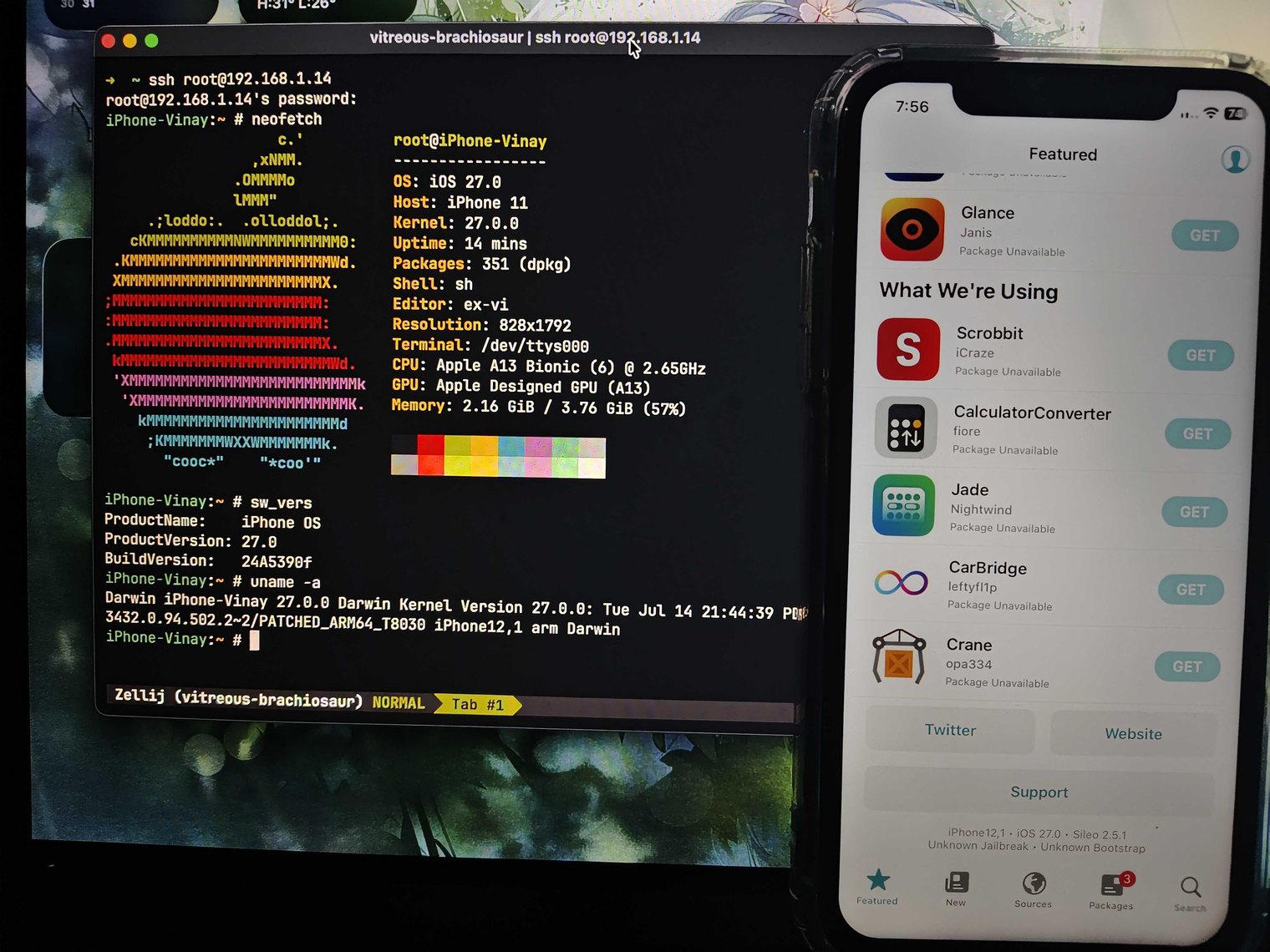 iPhone 11 running patched iOS 27 with Sileo