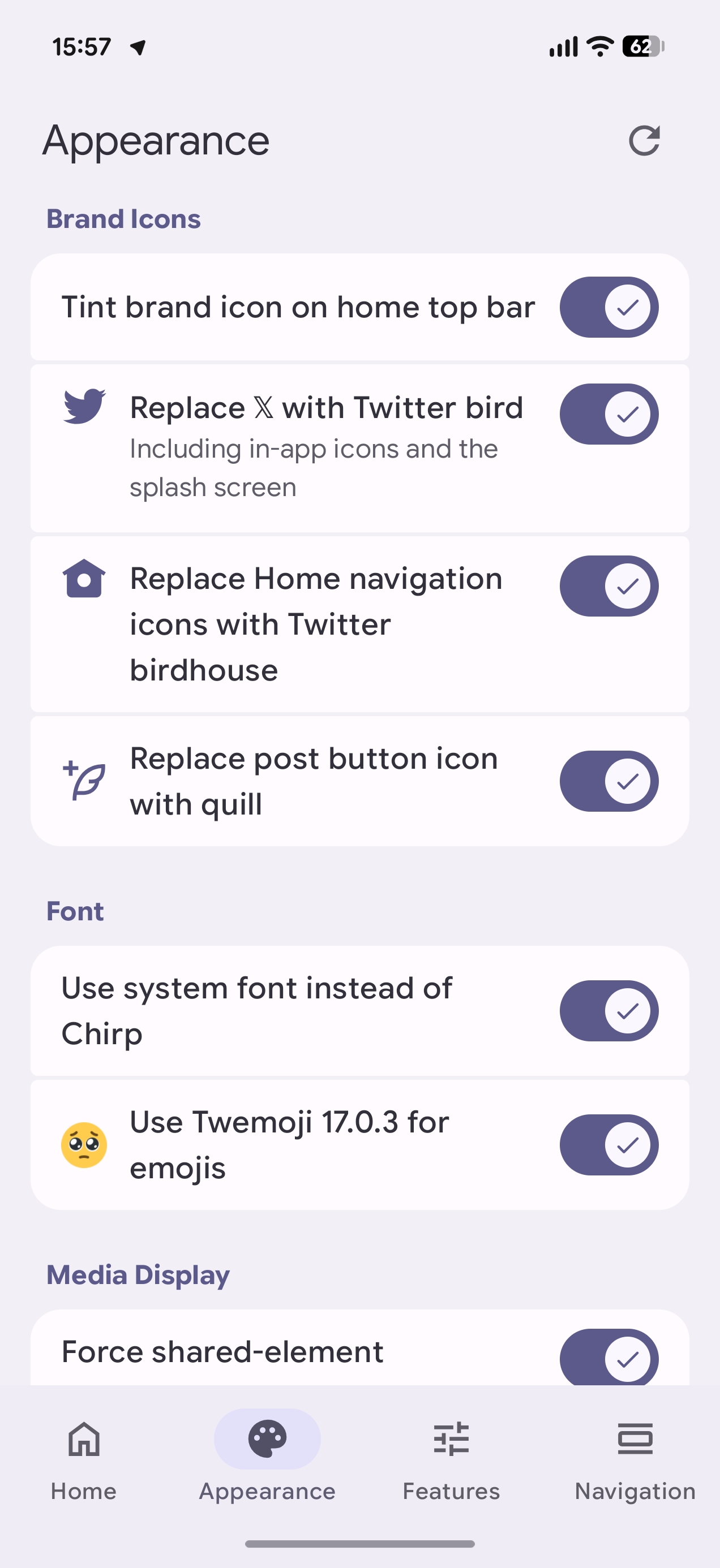 Appearance and brand icons