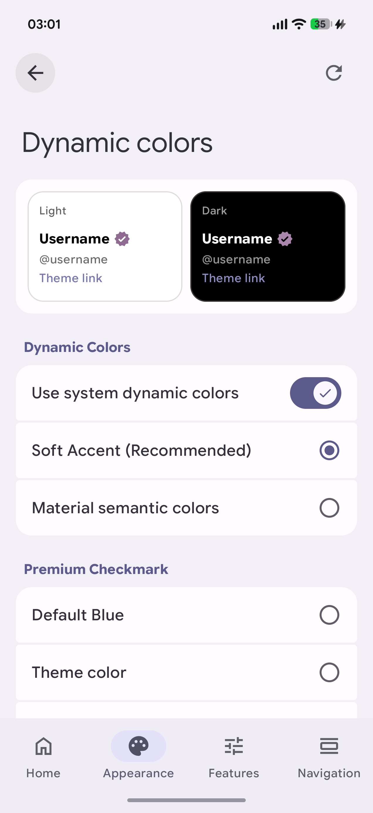 Dynamic color settings