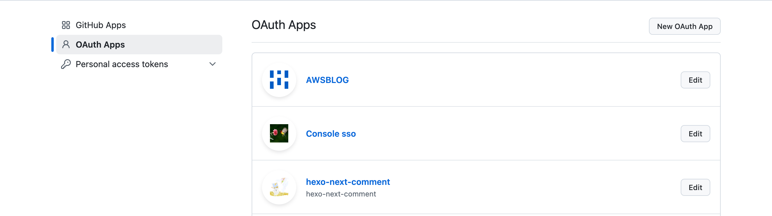 已注册的 OAuth 应用
