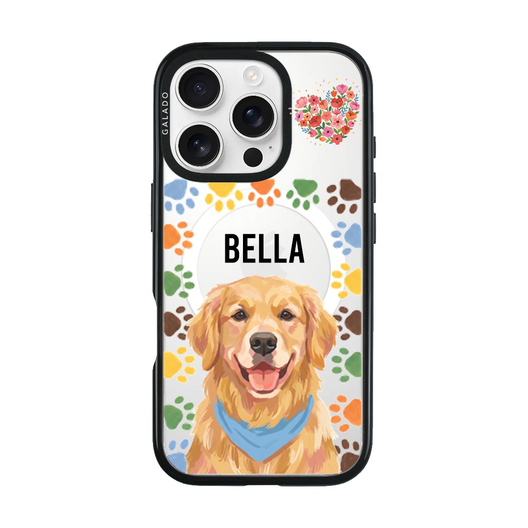 A Studio case with a golden retriever and the name Bella