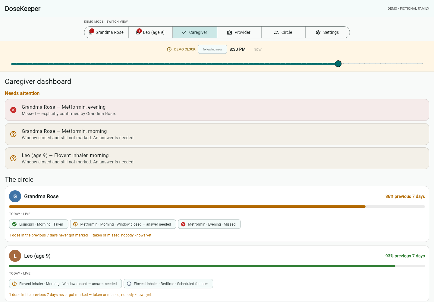 DoseKeeper caregiver view