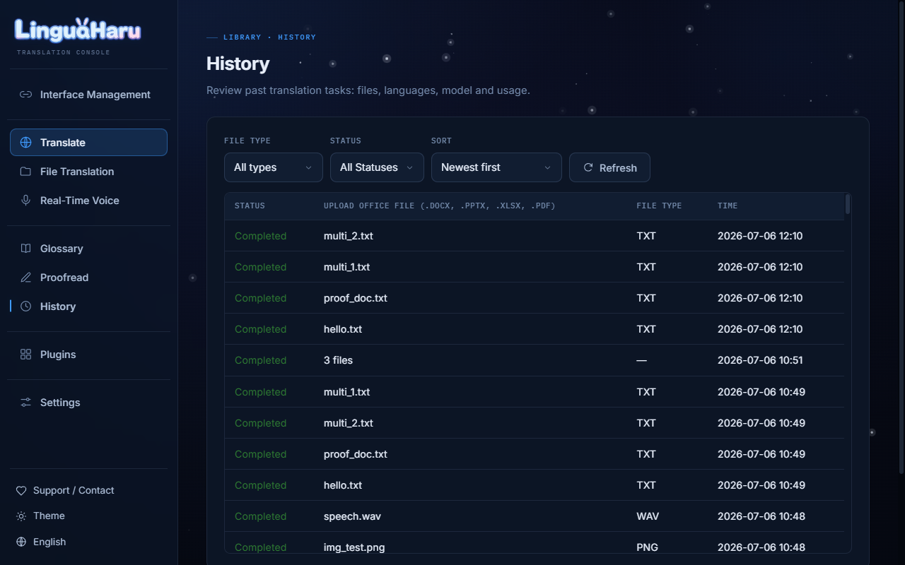 History with one-click resume