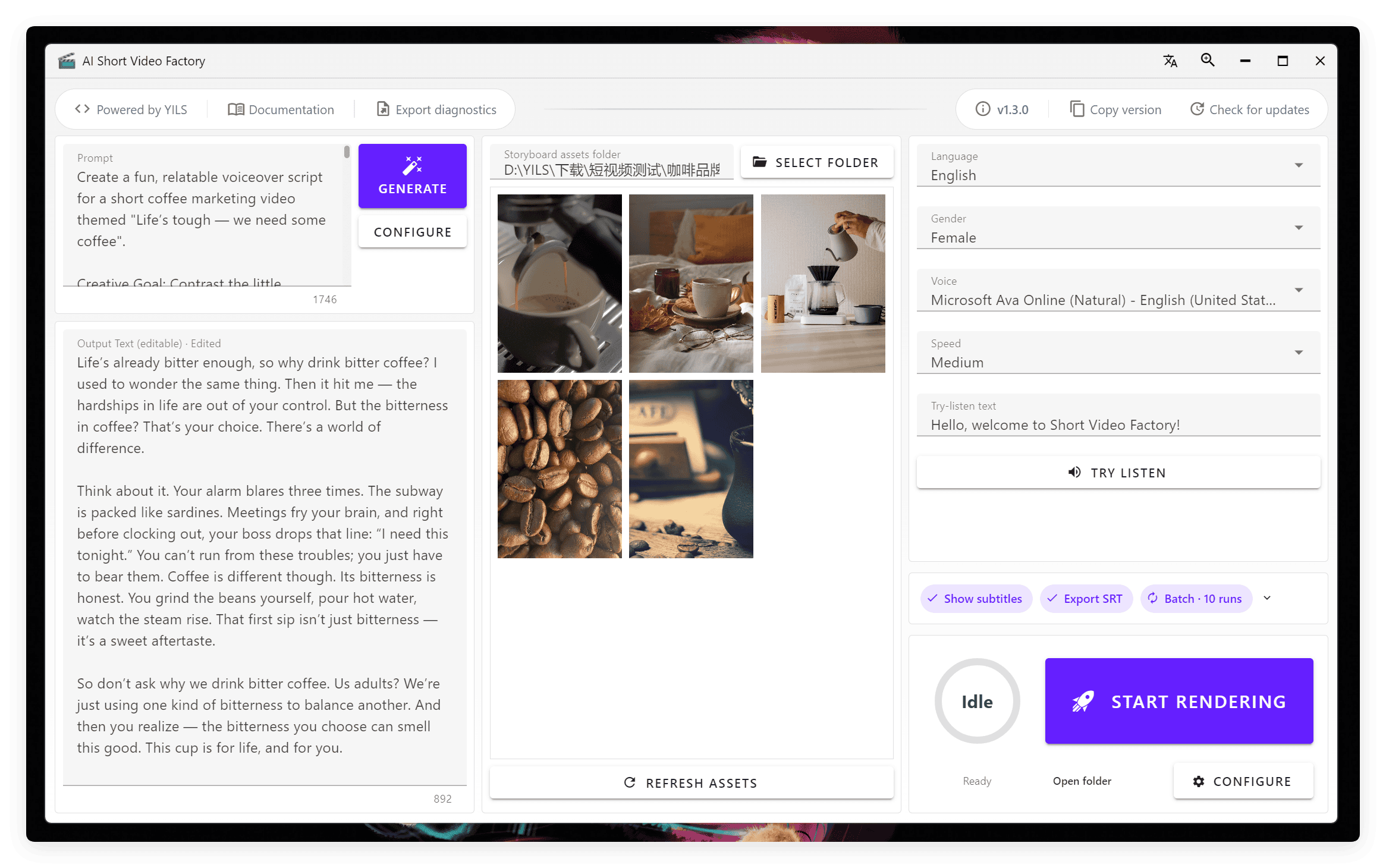 AI Short Video Factory English interface screenshot