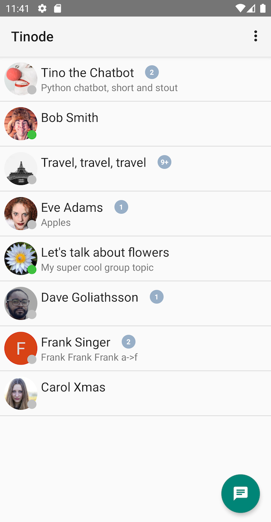 App screenshot - chat list