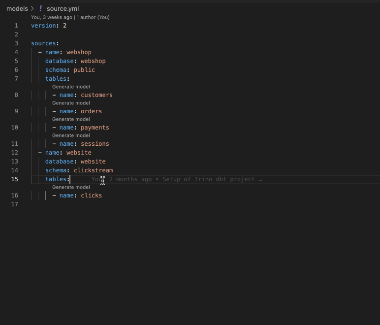 Generate a model from your source definition