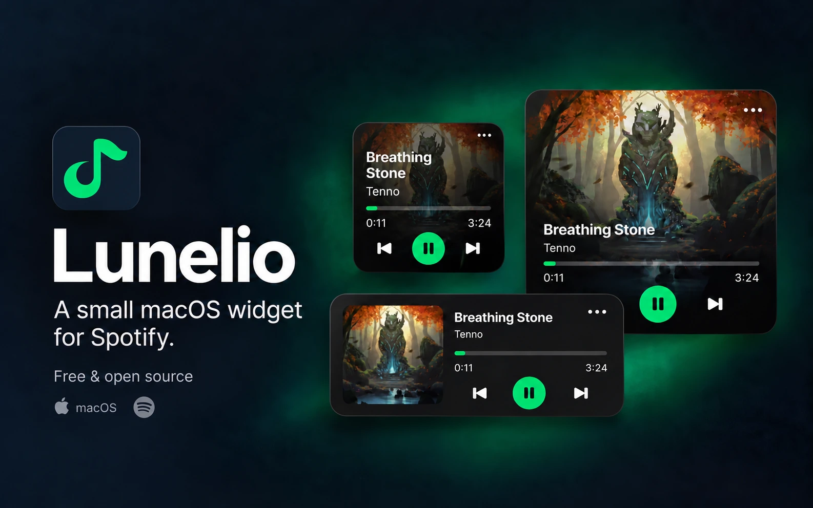 Lunelio - A small macOS widget for Spotify Desktop and the Spotify web player.