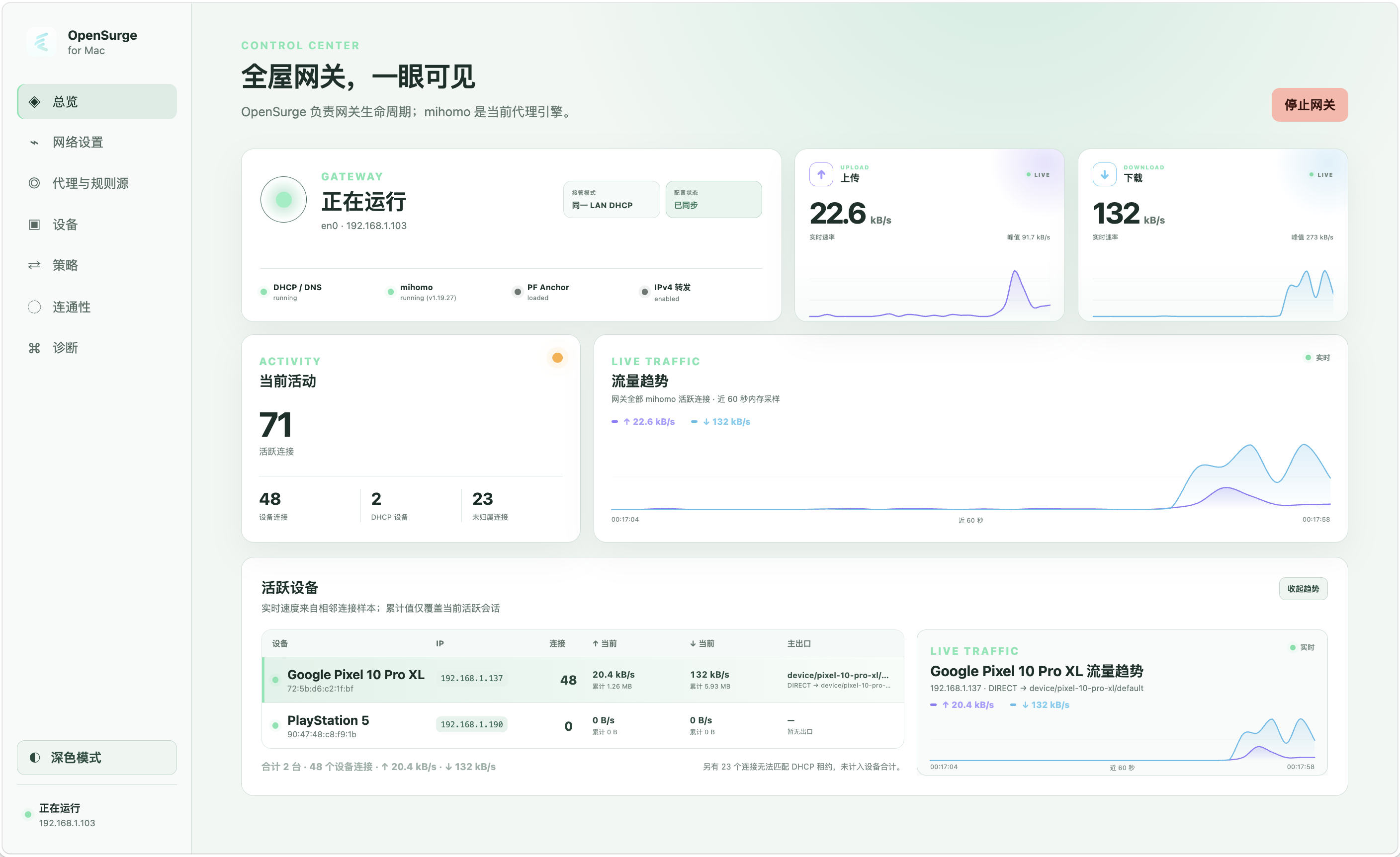 OpenSurge 全屋网关主界面