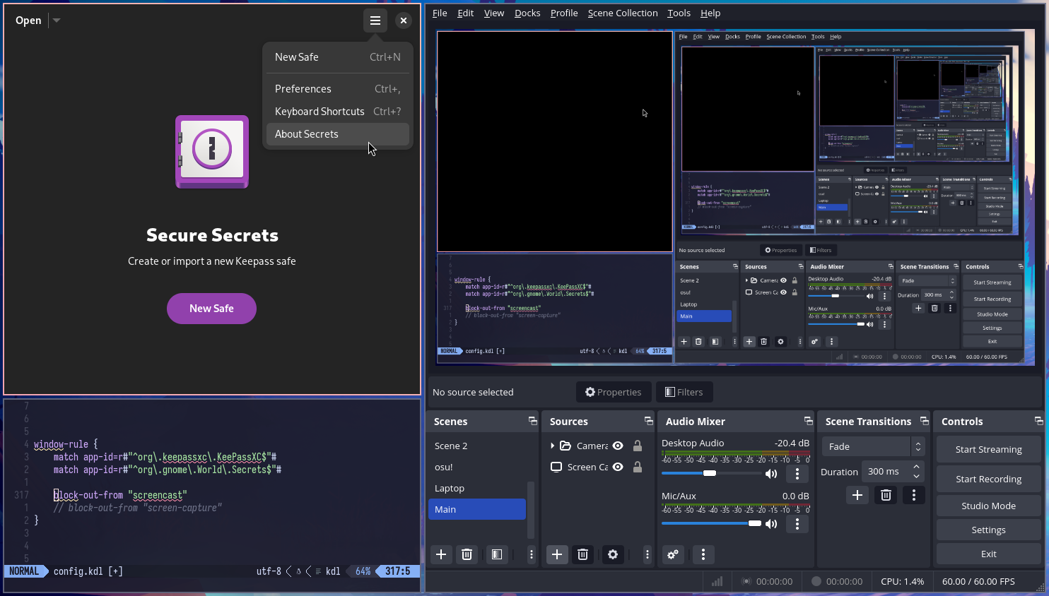 Niri scrollable horizontal ribbon window overview