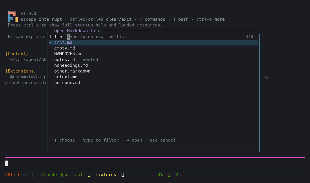 The file picker filtering Markdown files