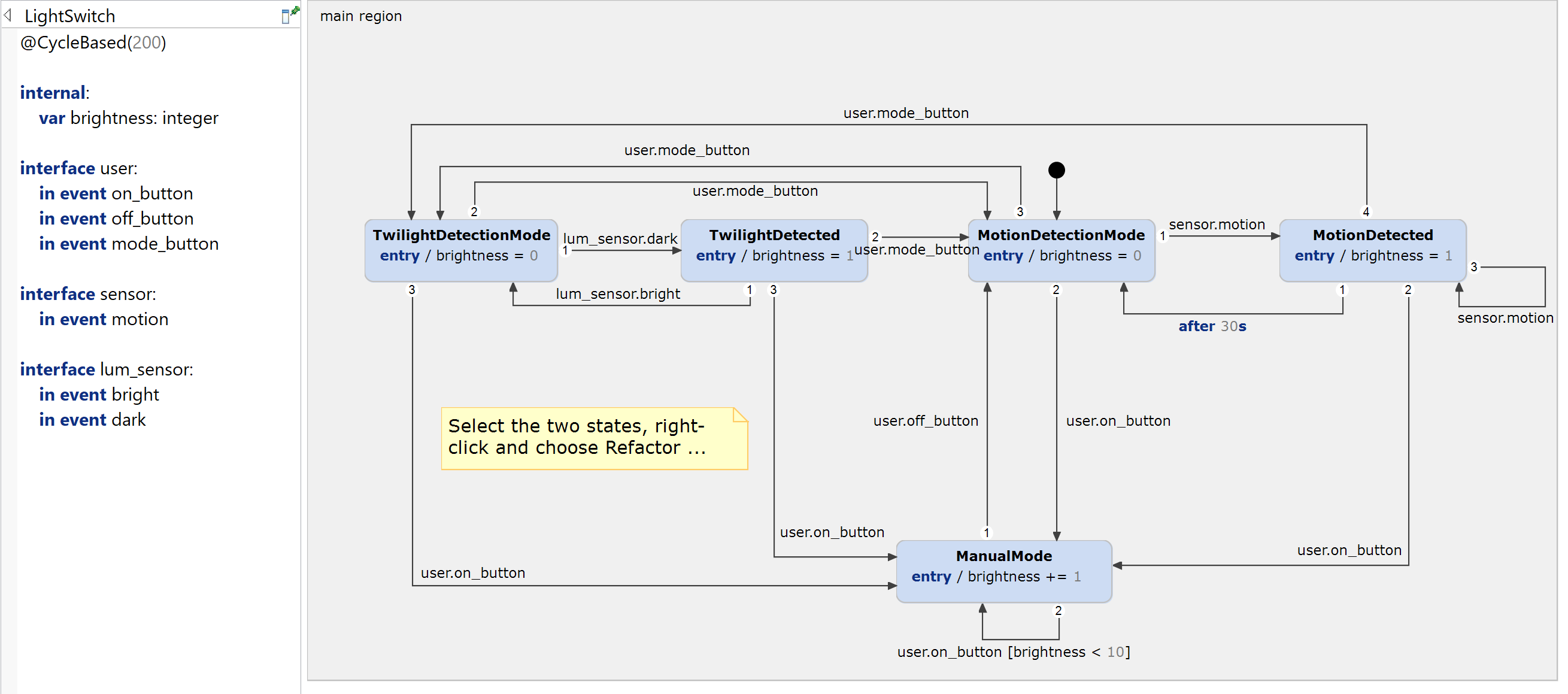 Light switch without using hierarchies