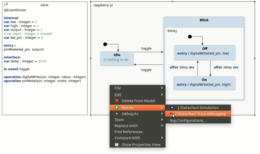 Starting a trace debug session