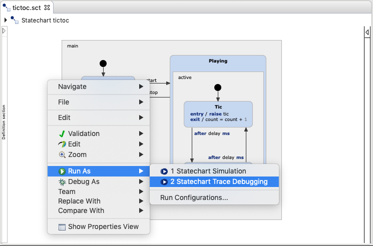 Starting a trace debug session