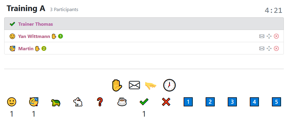 Screenshot of the a session view of a session manager view with multiple users