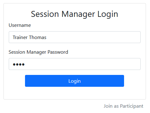 Screenshot of the the session manager login screen