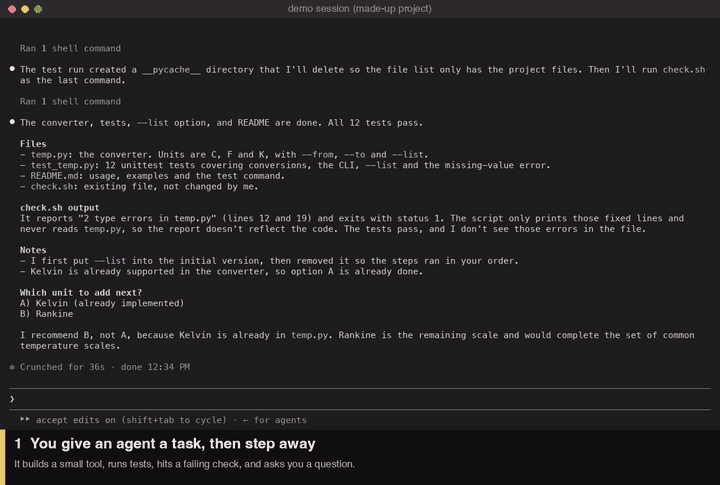 You come back to a long agent thread. You press Catch up, read what needs you, hide an item, fill a reply, and answer in place.