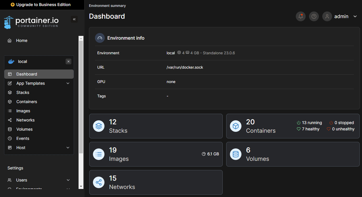 Portainer dashboard screenshot