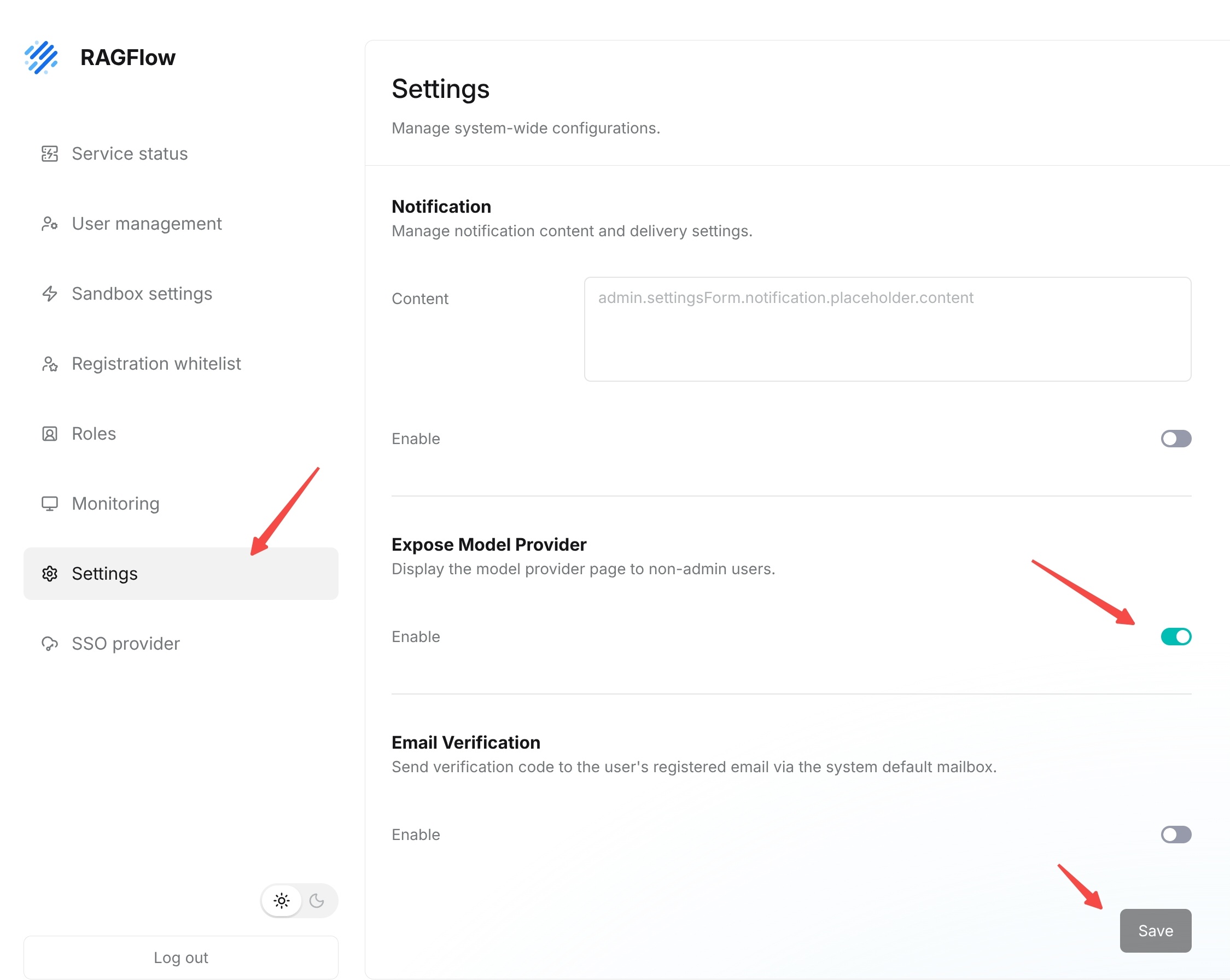 Set Model Provider Page Visibility Scope