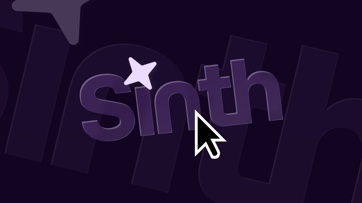 Purple-colored banner displaying Sinth in glassy-styled