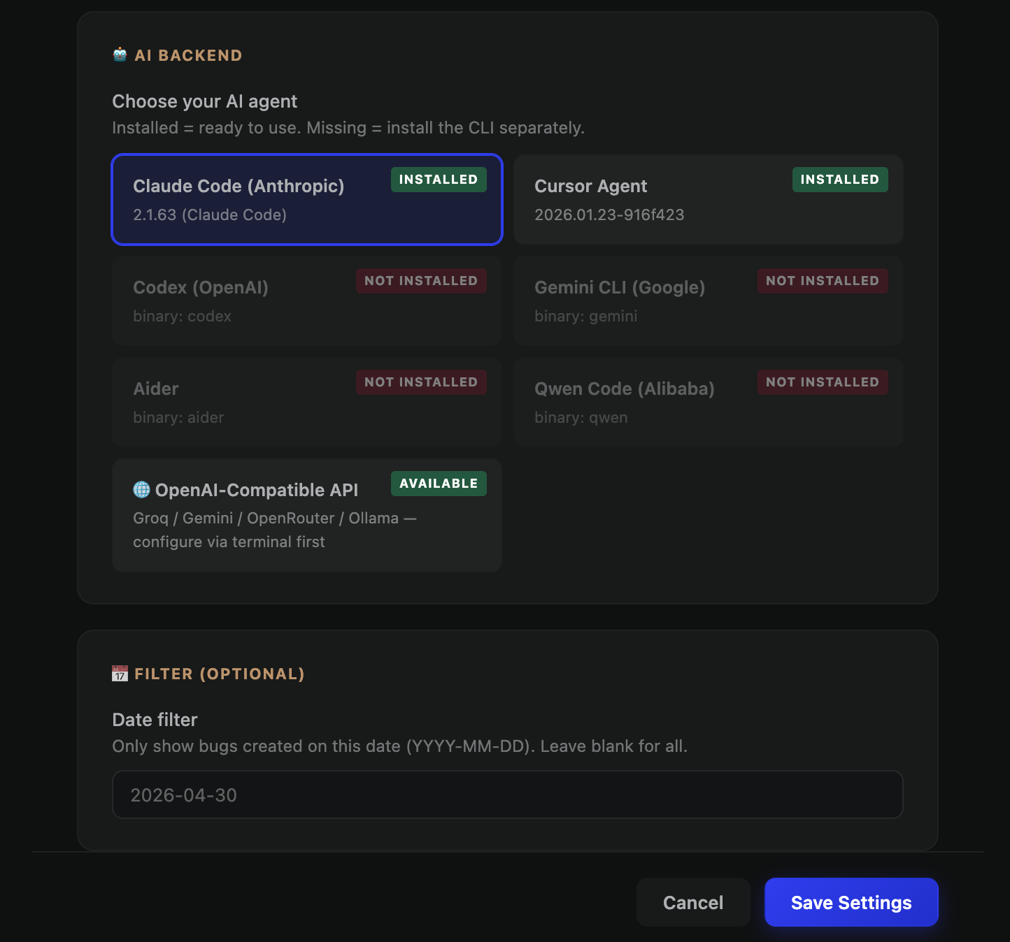 Settings backends