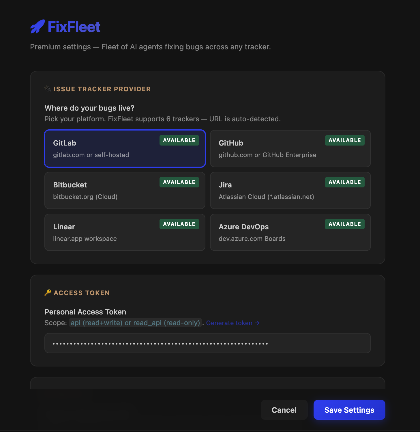 Settings credentials