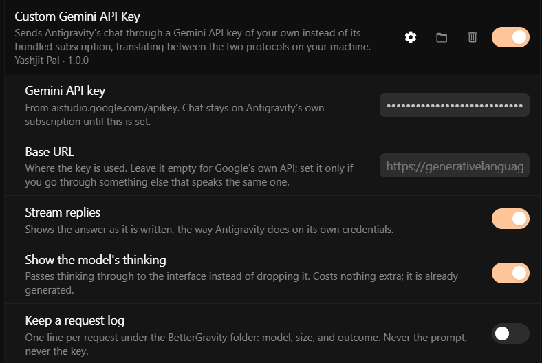Custom Gemini API Key Settings