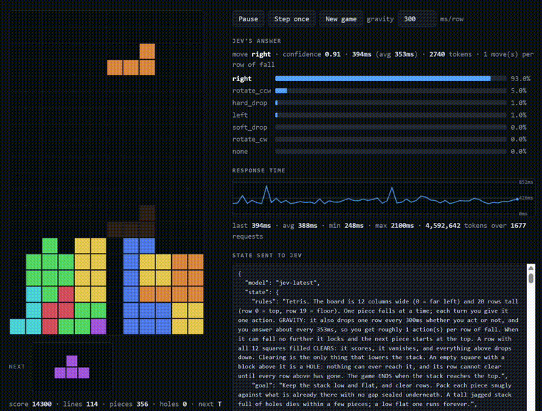 Agent (JEV) playing Tetris