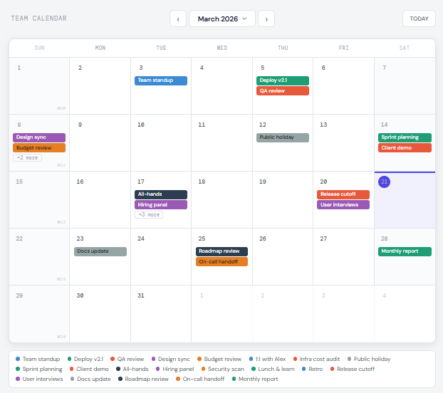 Working Days Calendar – overall view