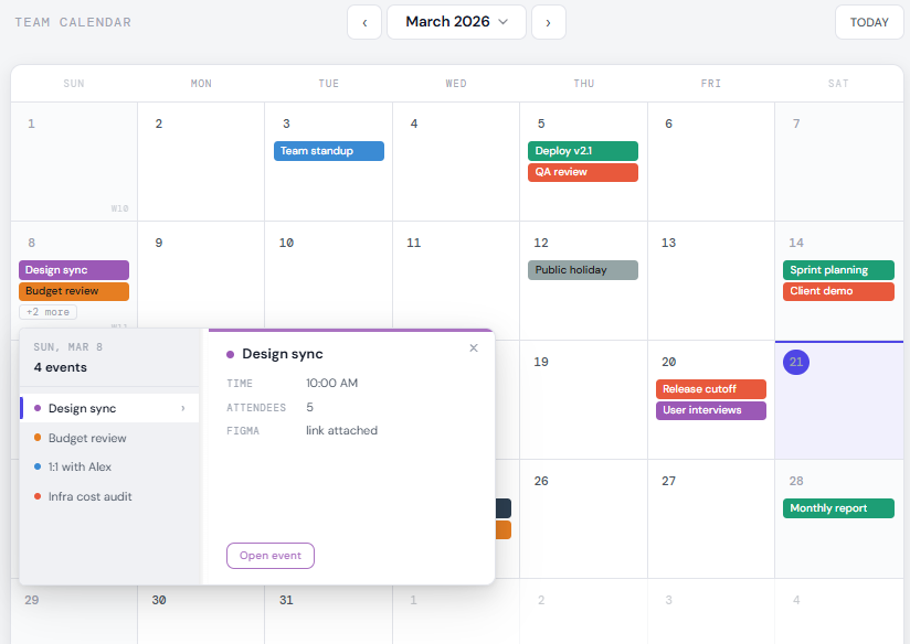 Event overflow dialog