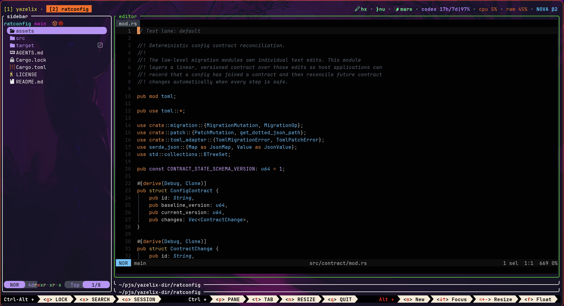 Yazelix Nova workspace