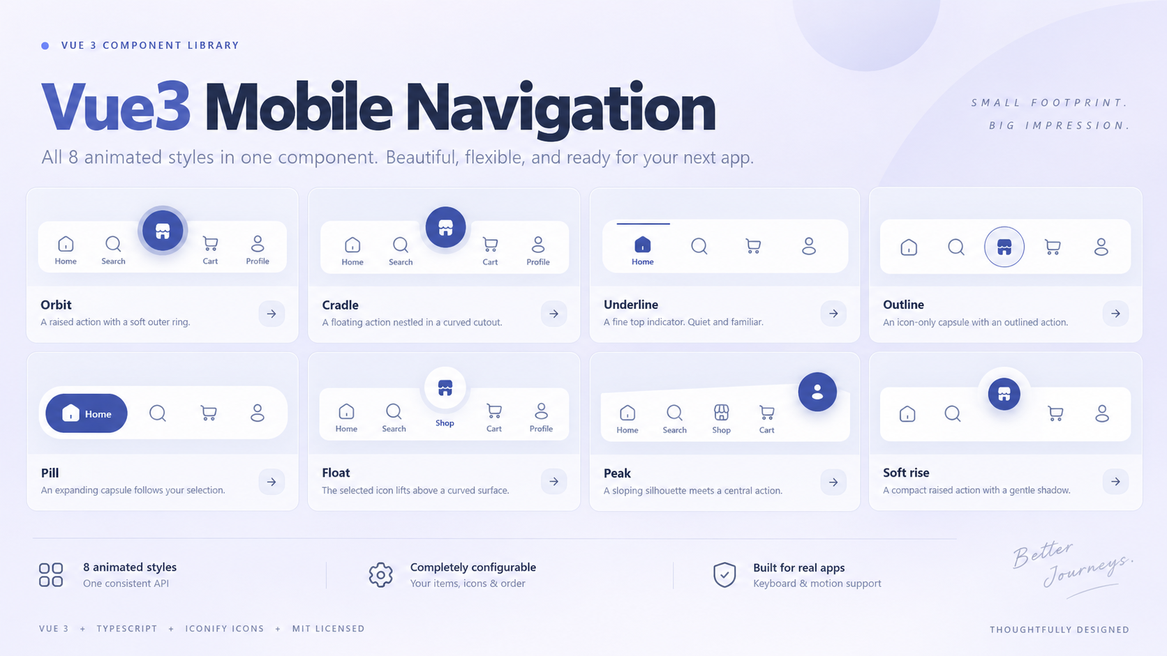 Vue Mobile Nav showing all eight navigation styles