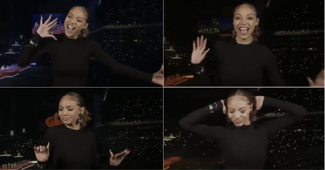 Justina Miles signing during Rihanna's Super Bowl halftime show.