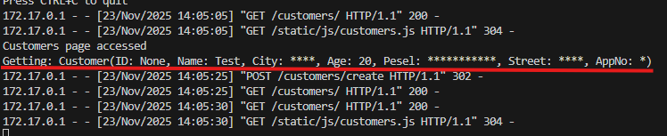 Logowanie peselu i adresu klienta po poprawie