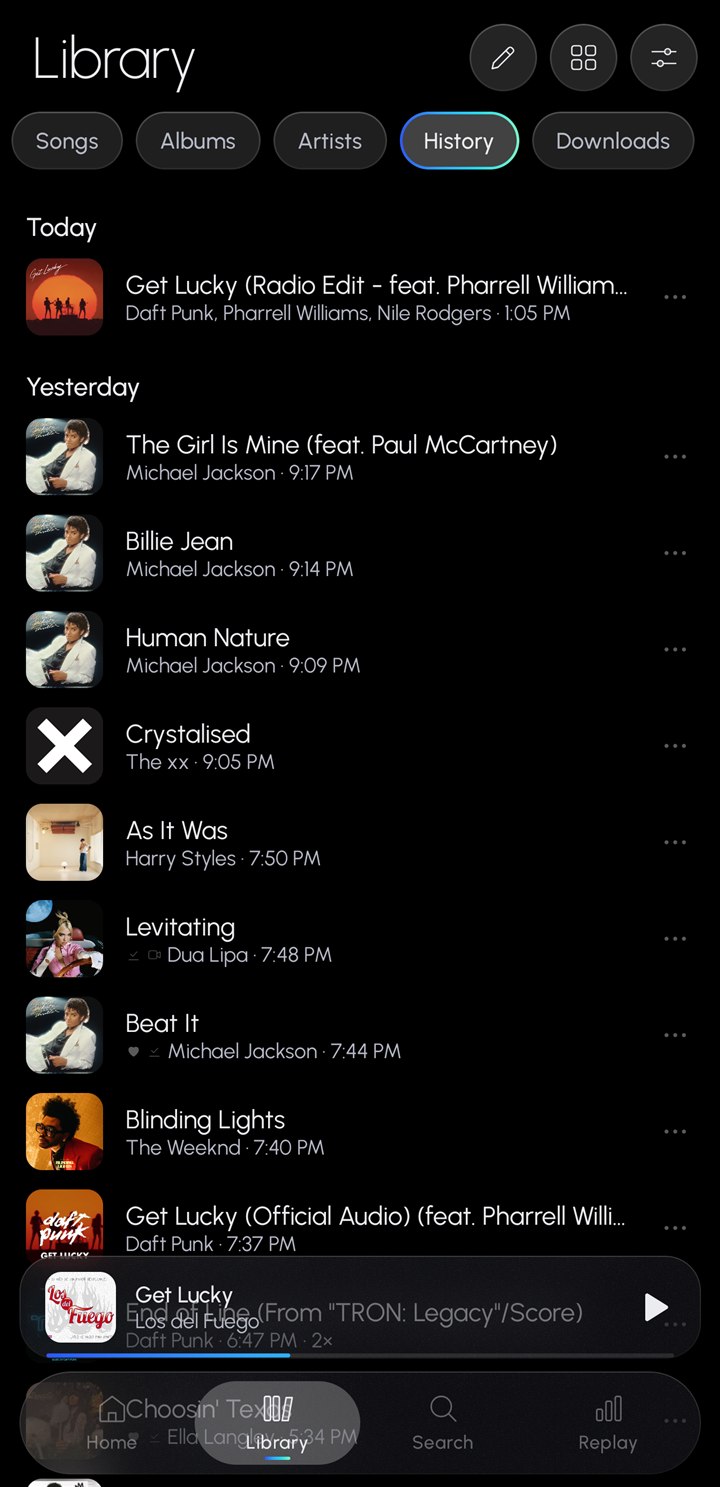 Library's new History tab: what you played, by day