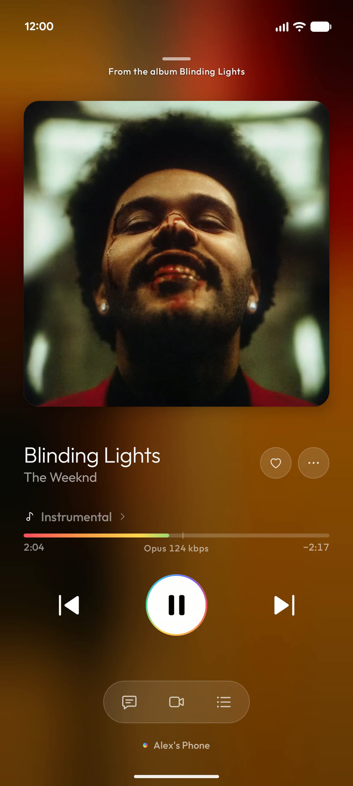 Now playing, colored by the album art