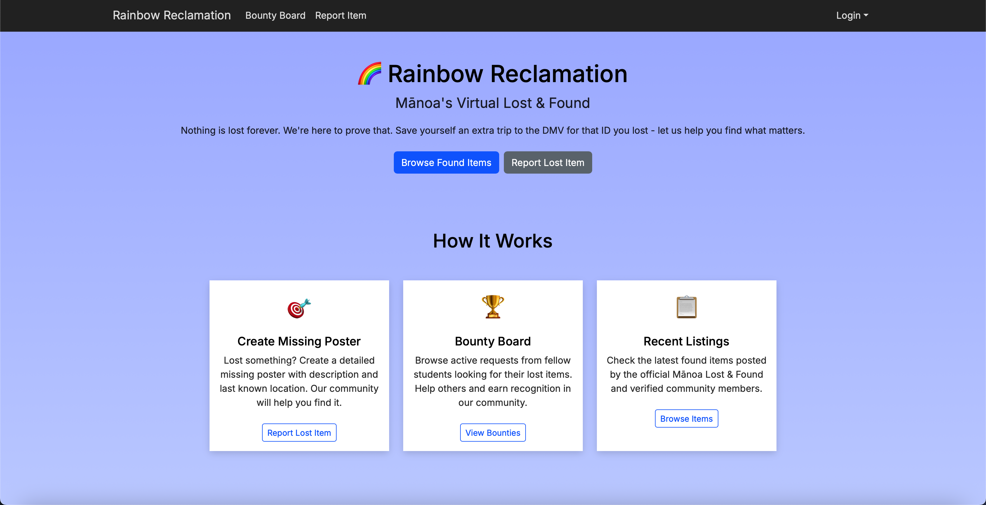 The landing page for Rainbow Reclamation