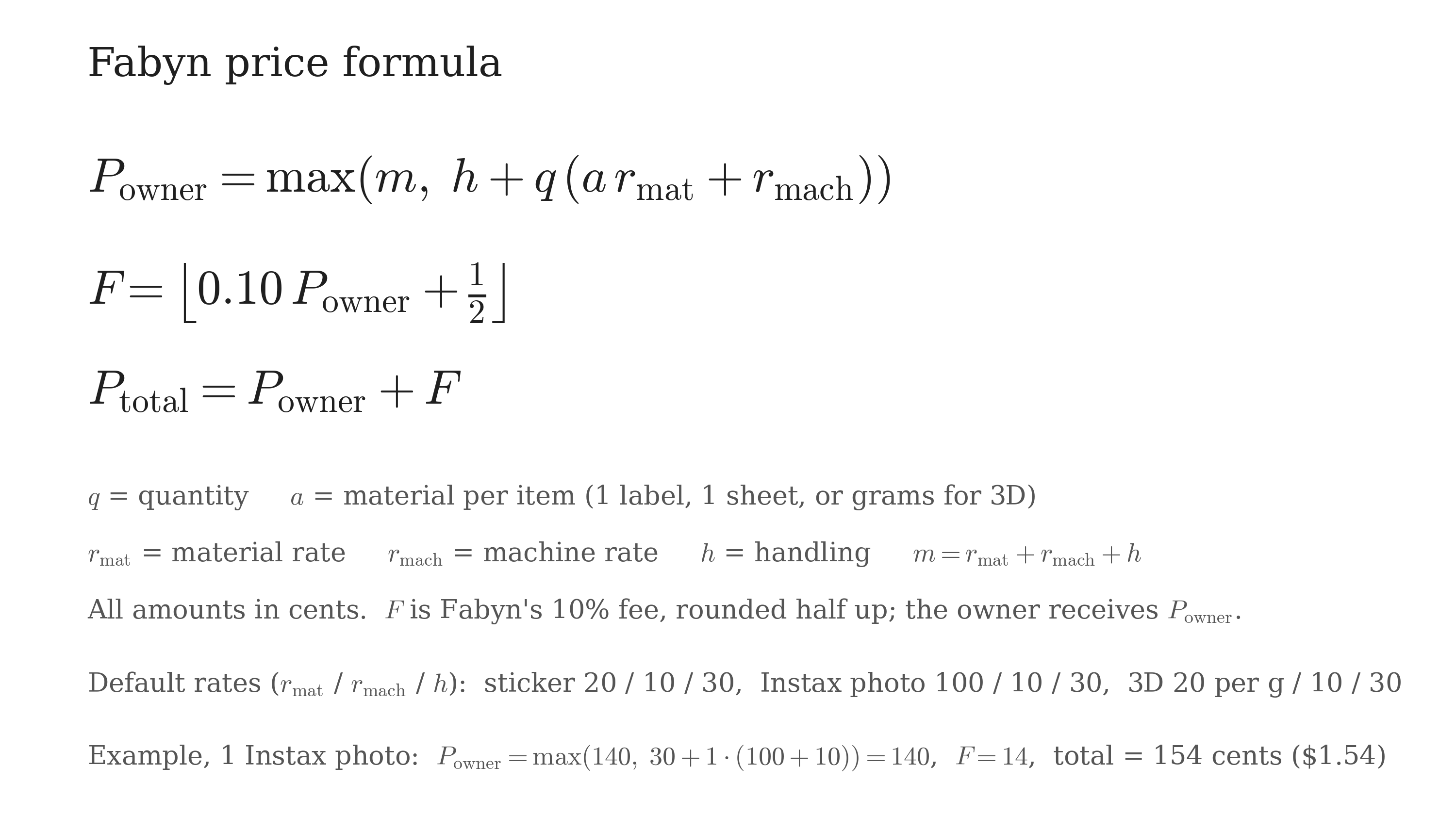 Price formula