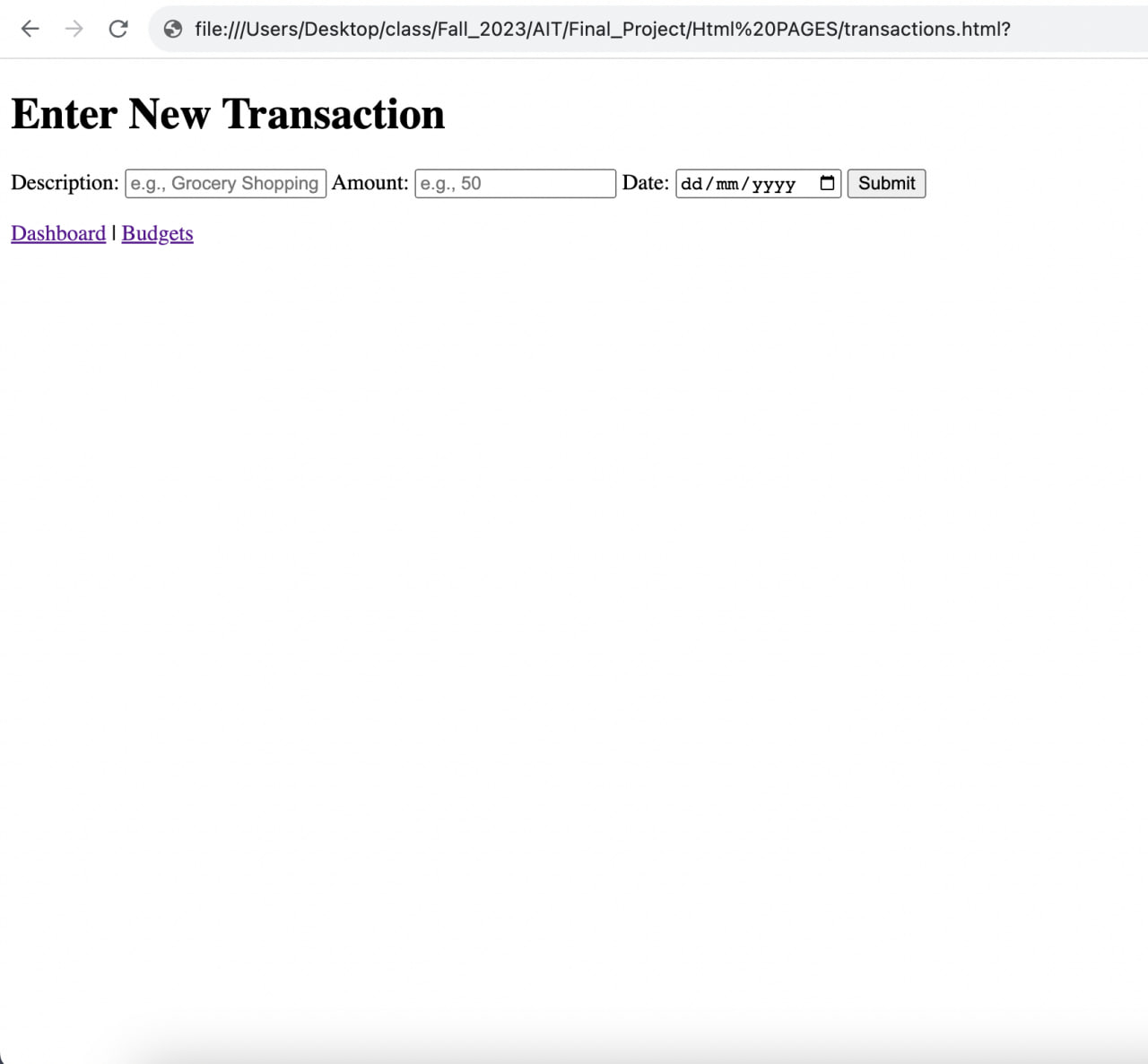 Transactions Wireframe