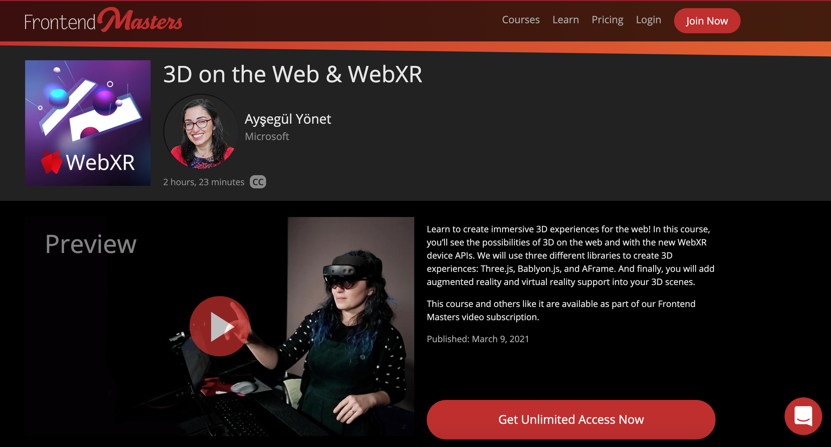 Frontend Masters WebXR Course